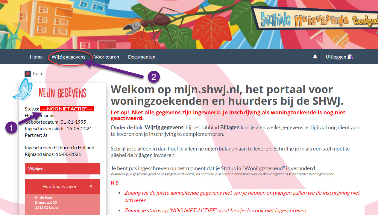 openings pagina mijn.shwj.nl